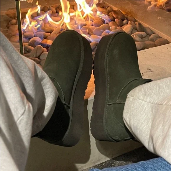 UGG Forest Green platform mini boots